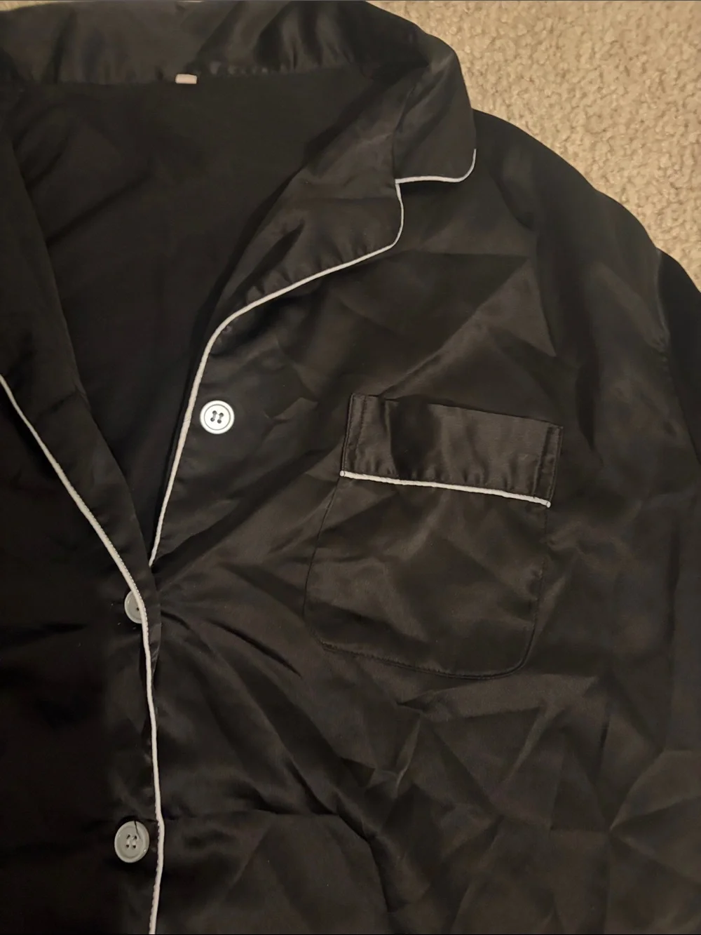 Target Black Satin Pajama Top with White detailing - Picture 2 of 2